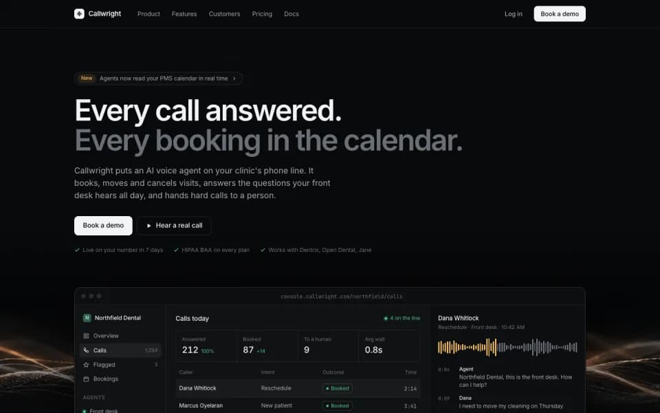 Callwright landing page