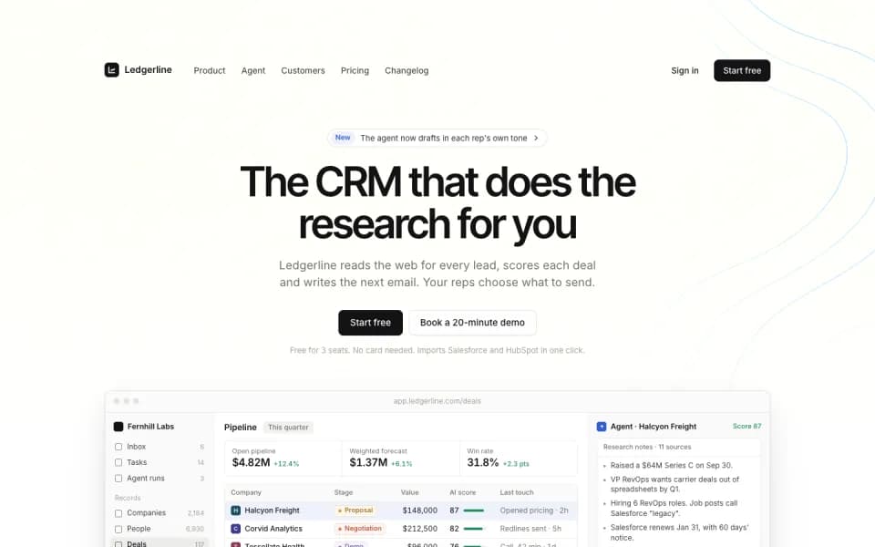 Ledgerline landing page